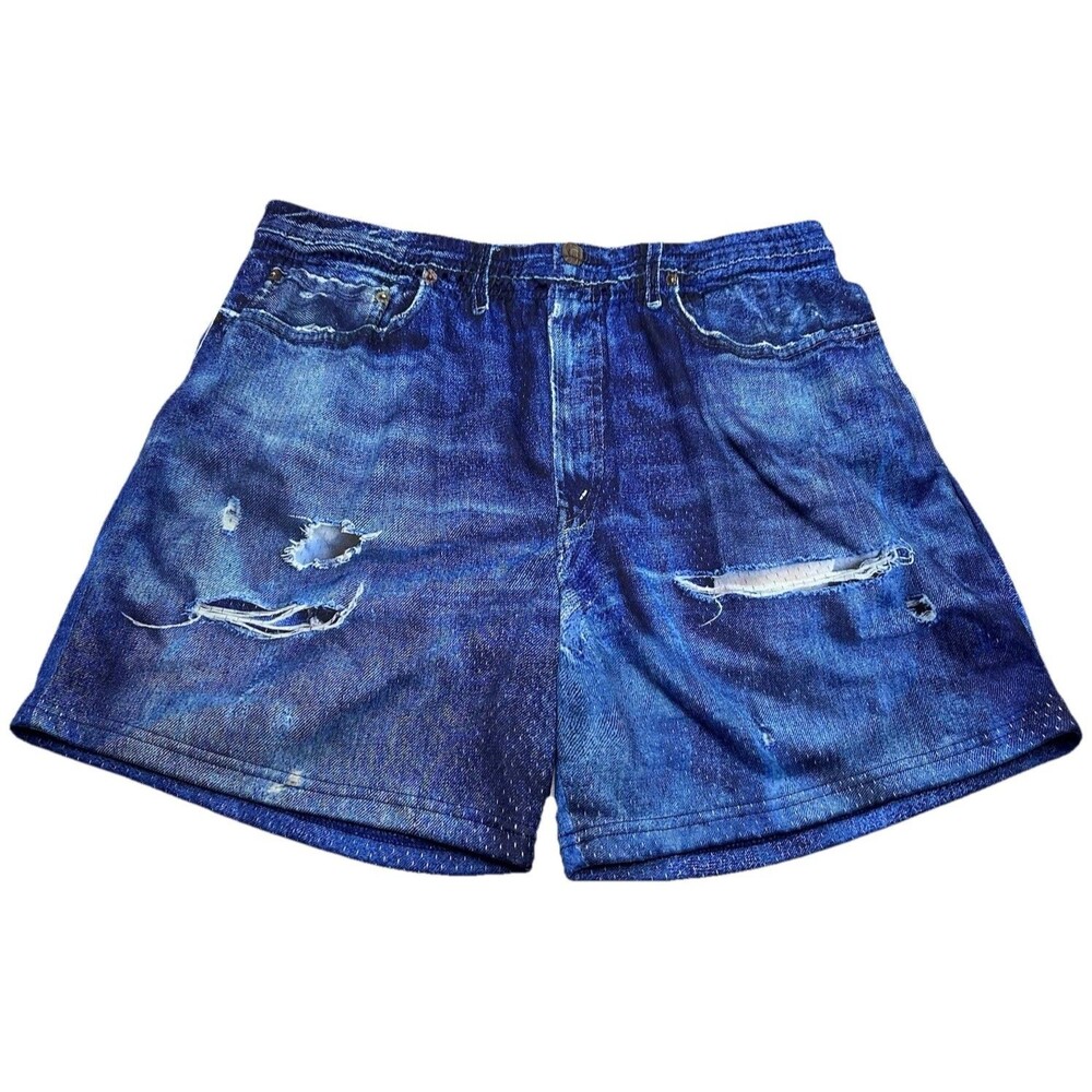 Men's Manor Phoenix House & Grounds Distressed Denim Mesh Shorts 5" Size Large